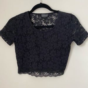 Black lace floral crop top